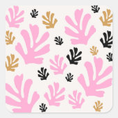 ルジャルダン01ボタニカルピンクとモダン金ゴールド葉 スクエアシール (正面)