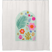 ルジャルダン03抽象芸術フローラグリーンピンク花 シャワーカーテン (正面)