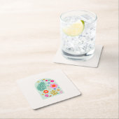 ルジャルダン03抽象芸術フローラグリーンピンク花 スクエアペーパーコースター (インサイチュ)