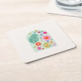 ルジャルダン03抽象芸術フローラグリーンピンク花 スクエアペーパーコースター (アングル)