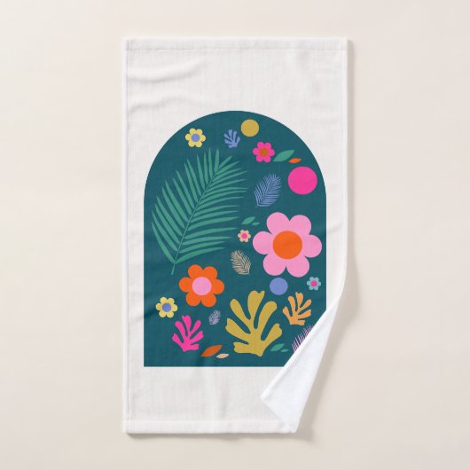 ルジャルダン05抽象芸術フラワーネイビーブルーフローラ バスタオルセット (ハンドタオル)