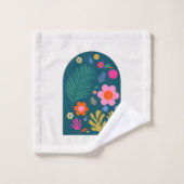 ルジャルダン05抽象芸術フラワーネイビーブルーフローラ バスタオルセット (ウォッシュタオル)