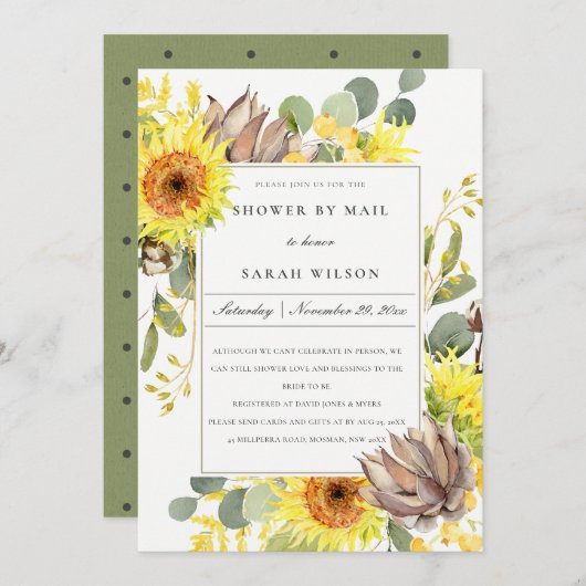 ルスティックなひまわり ユーカリの花のシャワー(郵送) 招待状 (正面/裏面)