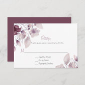 ルスティックなナスの色合い、ダスティパープル、モーブピンクの花 出欠カード (正面/裏面)