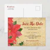 ルスティックなポインセチア | クリスマスパーティーのお知らせを保存 案内ポストカード (正面/裏面)