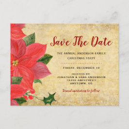 ルスティックなポインセチア | クリスマスパーティーのお知らせを保存 案内ポストカード