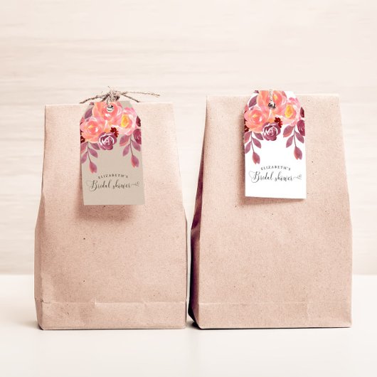ルスティックな芍薬 エレガントなスクリプト ブライダルシャワー ギフトタグ