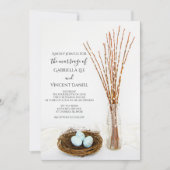 ルスティックな鳥の巣の青い卵とパシーの柳の結婚式 招待状 (正面)