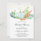 ルスティックグリーン ホワイトパンプキン 秋のブライダルシャワー 招待状 (正面)