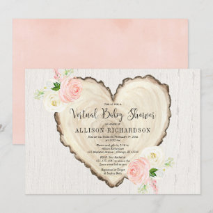 ルスティックバーチャルベイビーシャワーの女の子のバレンタインデー 招待状