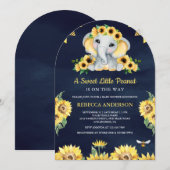 ルスティックヒマワリ ネイビーブルー ゾウ 赤ちゃんのお披露目 招待状 (正面/裏面)