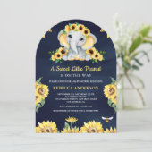 ルスティックヒマワリ ネイビーブルー ゾウ 赤ちゃんのお披露目 招待状 (スタンド正面)