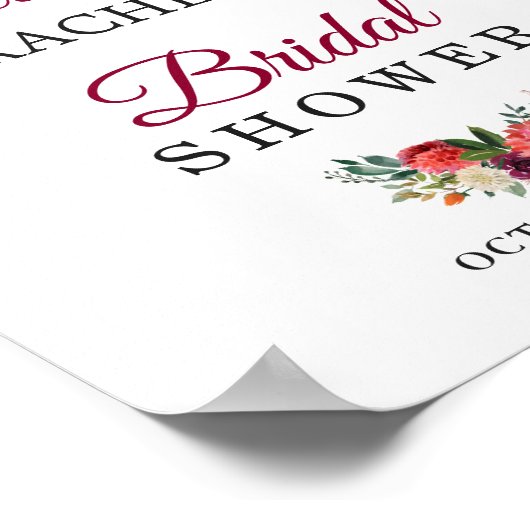 ルスティックブルーム バーガンディ フラワー ブライダルシャワー サイン (角)