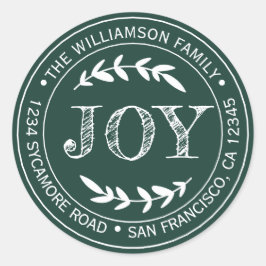 ルスティックモダンなクリスマスの喜び 返信先住所 緑 ラウンドシール