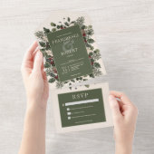 ルスティック ウィンター ベリー & パイン クリーム ノー ディナー オールインワン招待状 (貼ってはがせる)