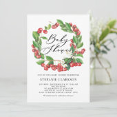 ルスティック ウォーターカラー 赤いさくらんぼの花輪 ベビーシャワー 招待状 (スタンド正面)