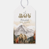 ルスティック ウッドランド 「オーボーイ」 マウンテン ベア ベイビー シャワー ギフトタグ (正面)