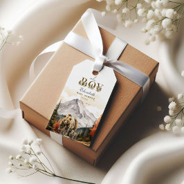 ルスティック ウッドランド 「オーボーイ」 マウンテン ベア ベイビー シャワー ギフトタグ