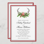 ルスティック ウッドランド カーディナルと鹿の角のウェディング 招待状 (正面/裏面)