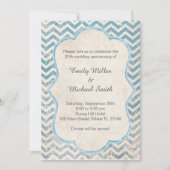 ルスティック チェボン ブルー 結婚記念日 招待状 (正面)