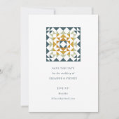 ルスティック ティールグリーン オータム ジオメトリック キルト ウェディング セーブザデート (正面)