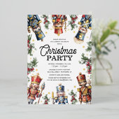 ルスティック・ナッツクラッカー・クリスマス・ホリデー・パーティ 箔招待状 (立ち正面)