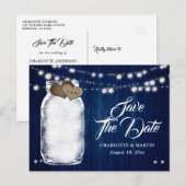 ルスティック ネイビーブルー メイソンジャー 結婚式 Save The Date 案内ポストカード (正面/裏面)