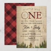 ルスティック バッファローチェック ワイルドワン ベイビーシャワー 招待状 (正面/裏面)