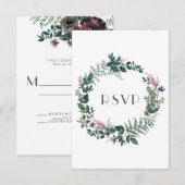ルスティック バーガンディーとフォレストグリーン フローラルリース | 出欠カード (正面/裏面)