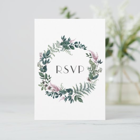 ルスティック バーガンディーとフォレストグリーン フローラル リース | 出欠カード (スタンド正面)