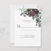 ルスティック バーガンディーとフォレストグリーン フローラル リース | 出欠カード (裏面)