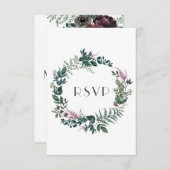 ルスティック バーガンディーとフォレストグリーン フローラル リース | 出欠カード (正面/裏面)
