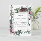 ルスティック バーガンディーと松のボタニカル ウェディング 招待状 (スタンド正面)