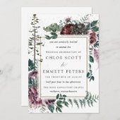 ルスティック バーガンディーと松のボタニカル ウェディング 招待状 (正面/裏面)