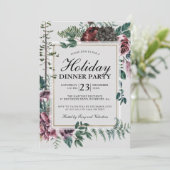 ルスティック バーガンディーレッド フローラル クリスマス パーティー 招待状 (スタンド正面)