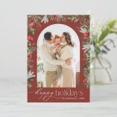 ルスティック バーガンディー ハッピー ホリデーズ フォリアージ アーチ フォト シーズンカード (スタンド正面)