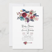 ルスティック バーガンディー ボヘミアンフラワー ベイビーシャワー 招待状 (正面)