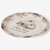 ルスティック バーガンディー 秋の花 フローラル パンプキン ブライダル シャワー ペーパープレート (アングル)