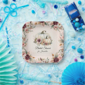 ルスティック バーガンディー 秋の花 フローラル パンプキン ブライダル シャワー ペーパープレート (パーティー)