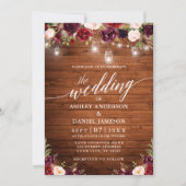 ルスティック バーガンディ ジャー ライト カリグラフィー ウェディング 招待状 (正面)