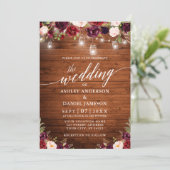 ルスティック バーガンディ ジャー ライト カリグラフィー ウェディング 招待状 (スタンド正面)