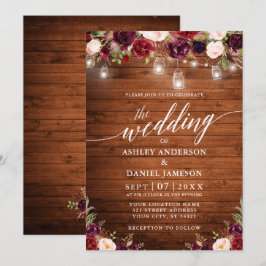 ルスティック バーガンディ ジャー ライト カリグラフィー ウェディング 招待状