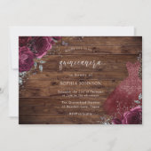 ルスティック バーガンディ スパークル ドレス ローズ キンセアニエラ 招待状 (正面)