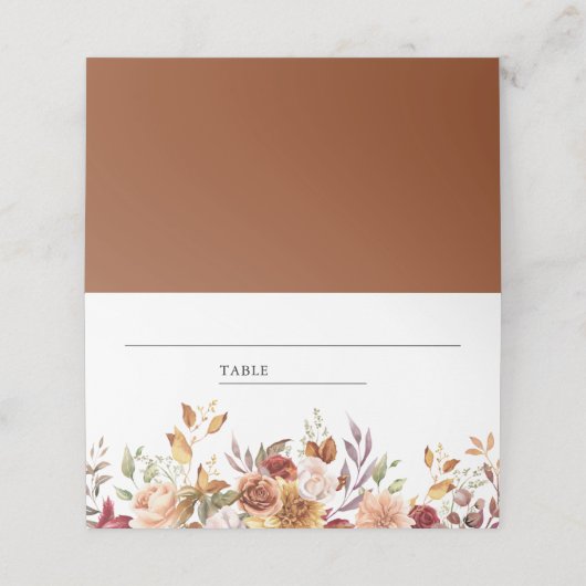 ルスティック バーガンディ テラコッタ フラワーのウェディング プレイスカード (外部開封)