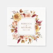 ルスティック バーガンディ テラコッタ フラワー ウェディング スタンダードカクテルナプキン (正面)