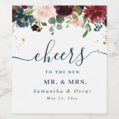 ルスティック バーガンディ ネイビーブルー & レッド ビューティー フラワーズ ワインラベル (シングルラベル)