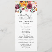 ルスティック バーガンディ ピンク 秋の花の結婚式 プログラム (正面)