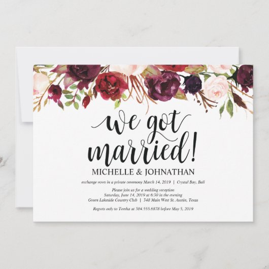 ルスティック バーガンディ フラワープラン 挙式 披露宴 招待状 (正面)