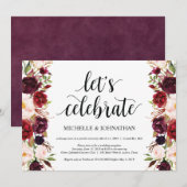 ルスティック バーガンディ フラワー エロープメント レセプション 招待状 (正面/裏面)