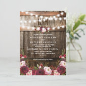 ルスティック バーガンディ フラワー ストリング ライト ウェディング 招待状 (スタンド正面)